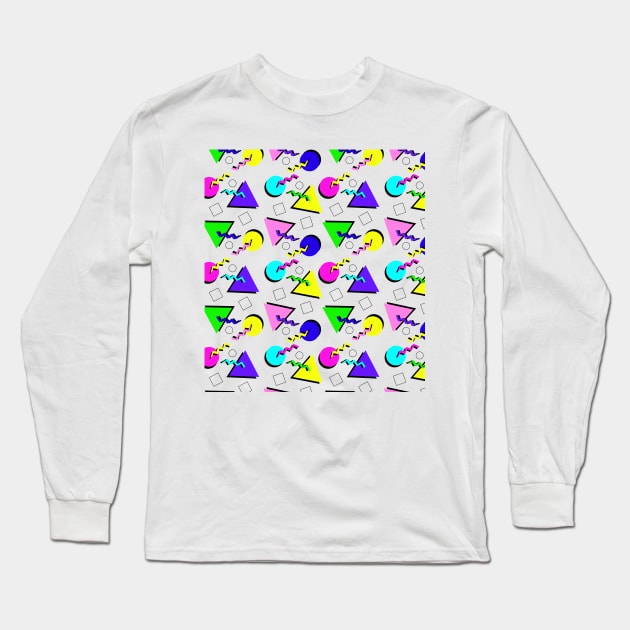 90s Retro Geometric Pattern Long Sleeve T-Shirt by lodesignshop